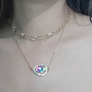 Iridescent gem layered necklace